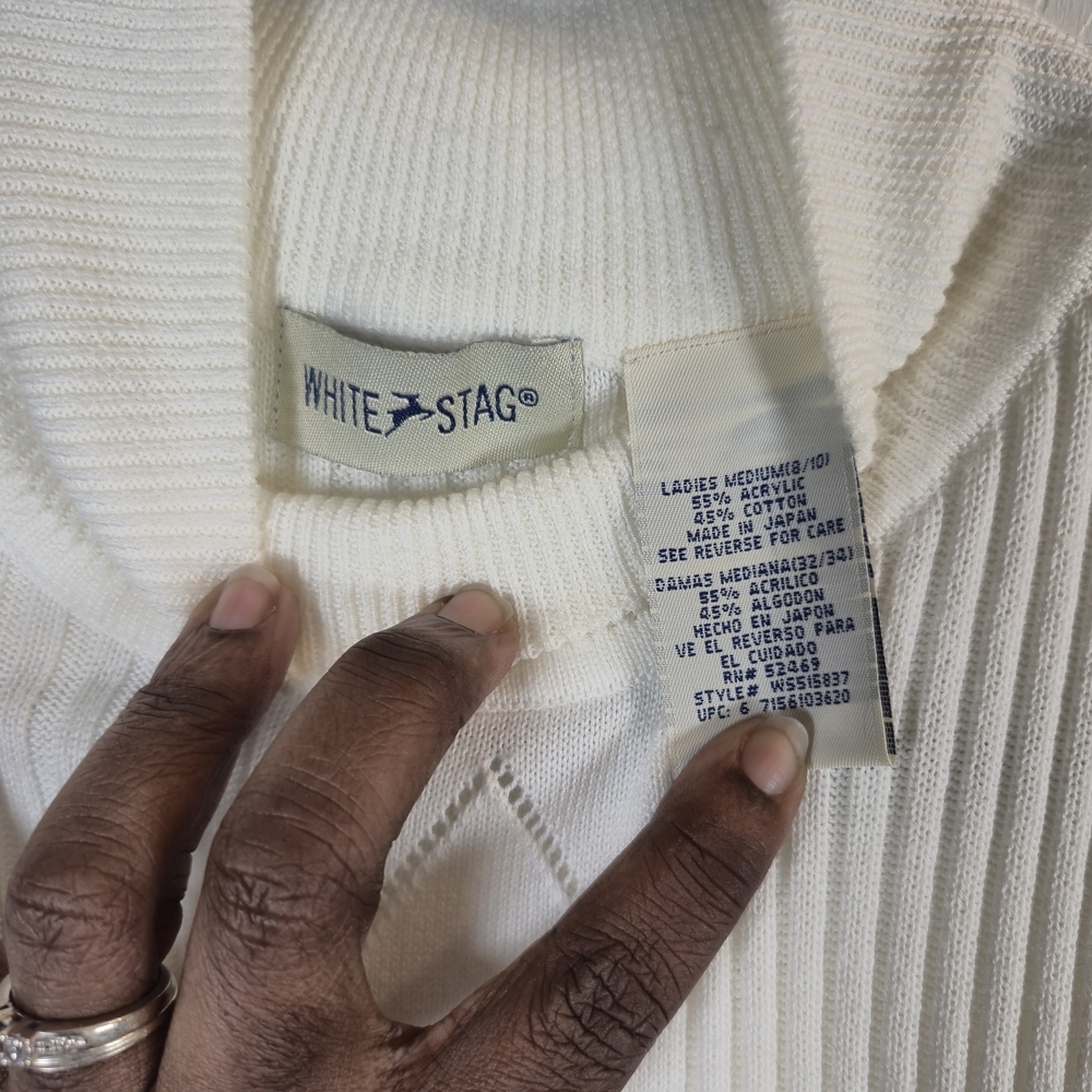 Vintage White Stag Cream Ribbed Mock Neck Knit Vest M Academia Grandpacore - Picture 6 of 7